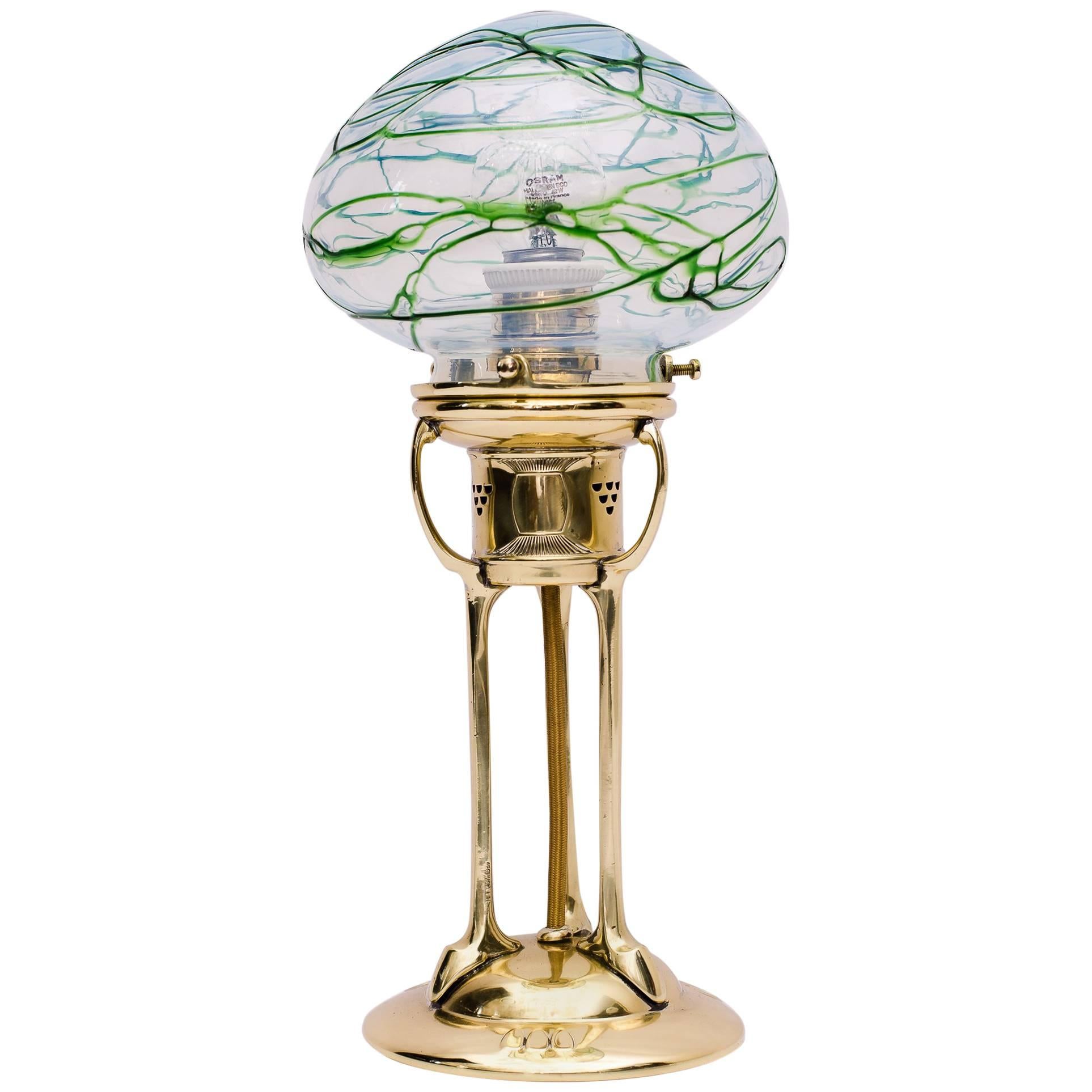 Very Beautiful Table Lamp with Original Pallme König Glass Shade, circa 1908