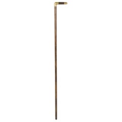 Vintage French Walking Stick or Cane with Modern Brass and Wood Handle