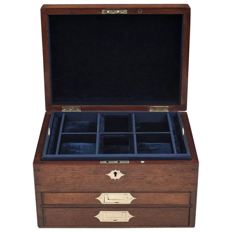 Antique Mahogany Jewelry Box with Velvet Lined Interior, 19th Century
