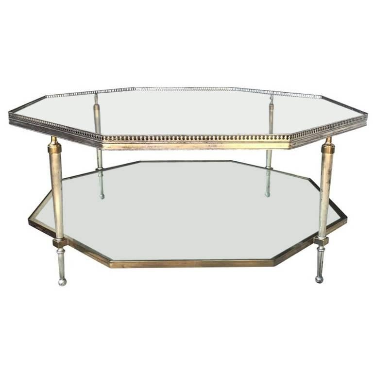 Mid-20th CenturyOctagonal Two-Tier Coffee Table, Attributed to Bagues with Glass
