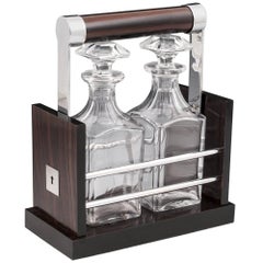 Art Deco Macassar Ebony Tantalus with Two Lead Crystal Glass Decanters
