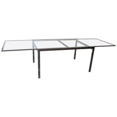 Baughman Style Chrome and Glass Extension Dining Table by DIA