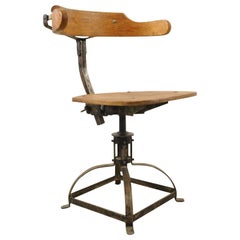 Early 20th Century Vintage Bienaise French Industrial Swivel Chair