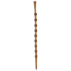 French Folk Art Walking Stick or Cane Carved from One Solid Chunk of Wood
