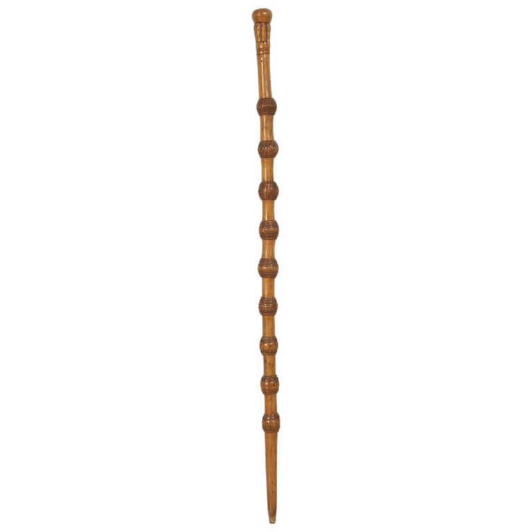 French Folk Art Walking Stick or Cane Carved from One Solid Chunk of