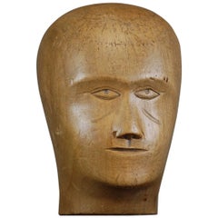 Milliners Wood Head Form Naive Carved Features