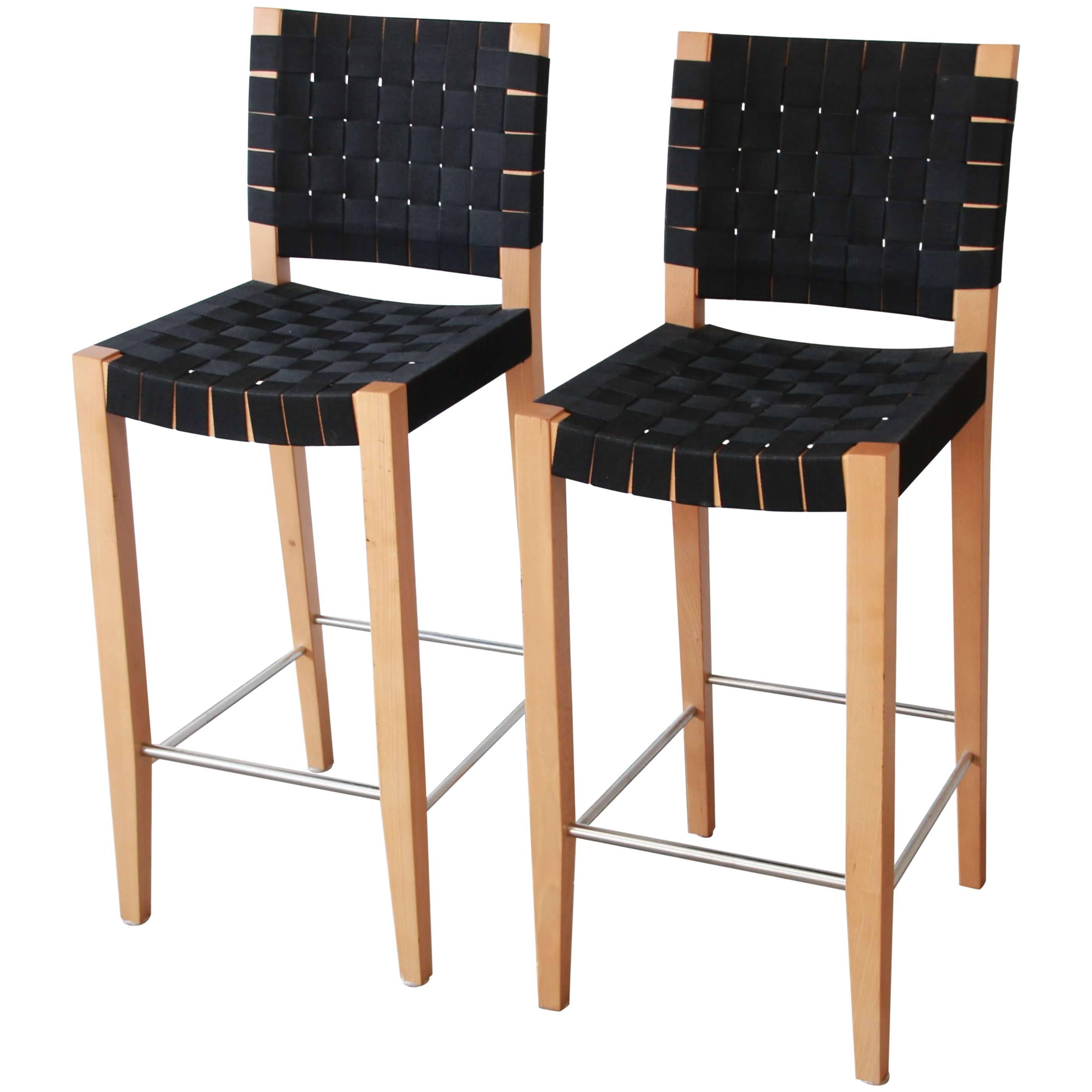 Risom Style Black Canvas Strap Bar Stools by Andreu World