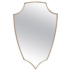 Brass Shield Shaped Wall Mirror, Italy, 1950s