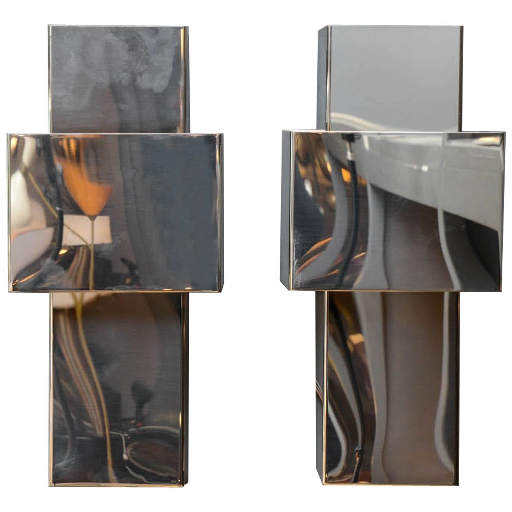 Pair of Stainless Steel and Copper "Lovelamp" Wall Sconces by Willy Rizzo