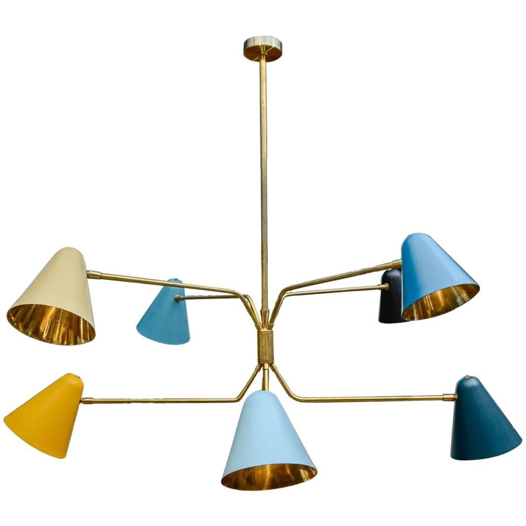 Modern Multicolor Cones and Brass Chandelier