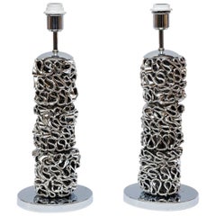 Pair of Table Lamps in Chrome-Plated