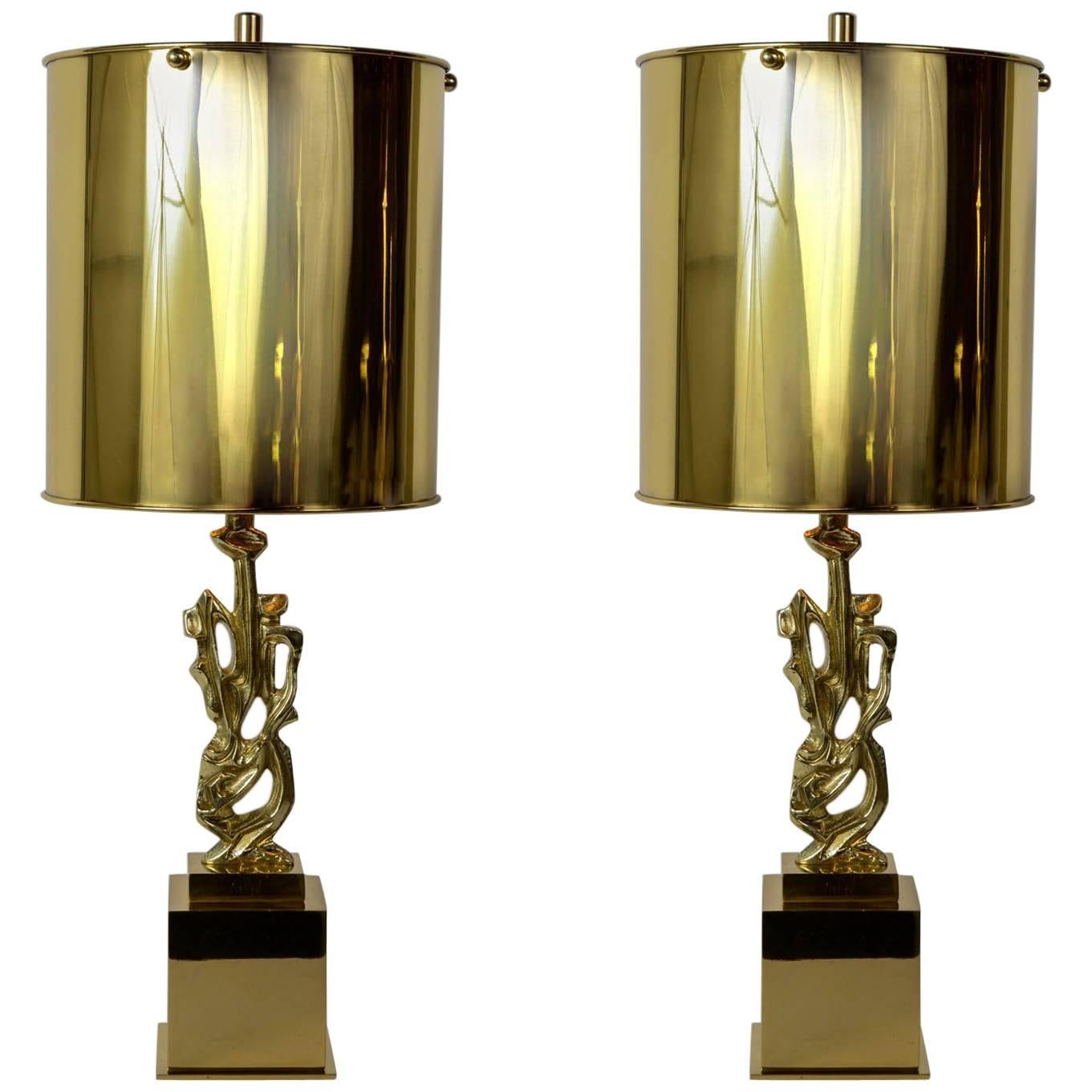 Paire de lampes en bronze des années 1970 par Philippe Gabriel Papineau