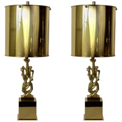 Retro Pair of 1970s Bronze Lamps by Philippe Gabriel Papineau