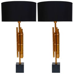 Pair of Metal and Brass Bamboo Style Table Lamps