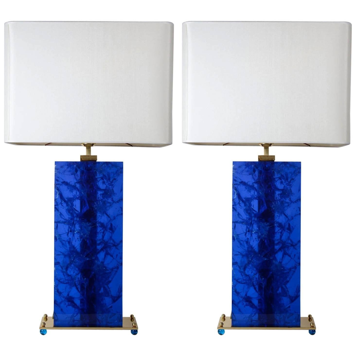 Paire de lampes en résine de glace concassée de Franco Gavagni pour la galerie Rgis Royant en vente