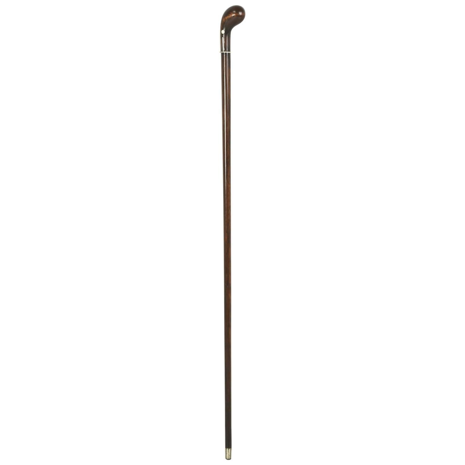 Antique French Walking Stick, or Cane with Silver Inlays