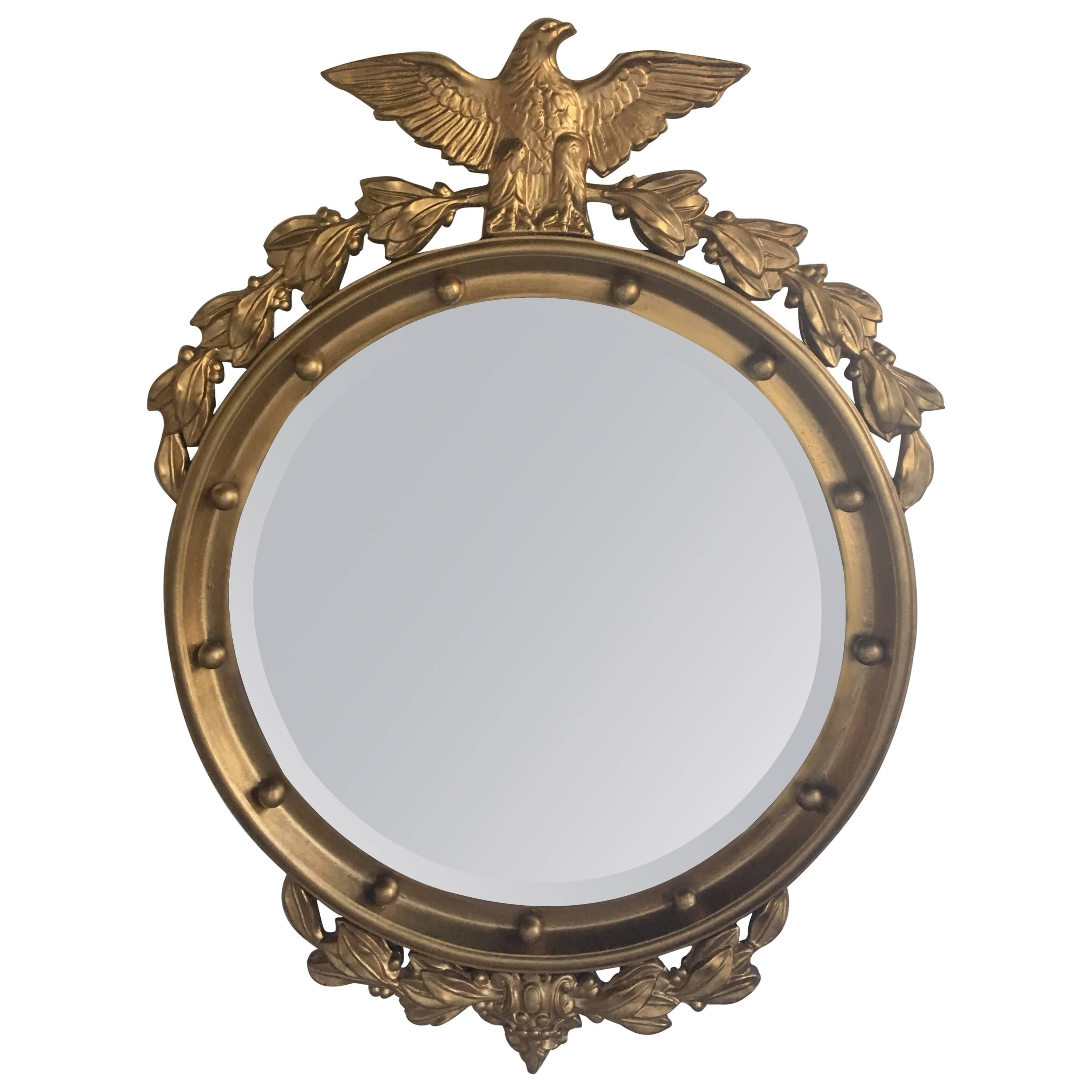 Regency Style Convex Bullseye Wall Mirror with Carved Eagle and Acanthus