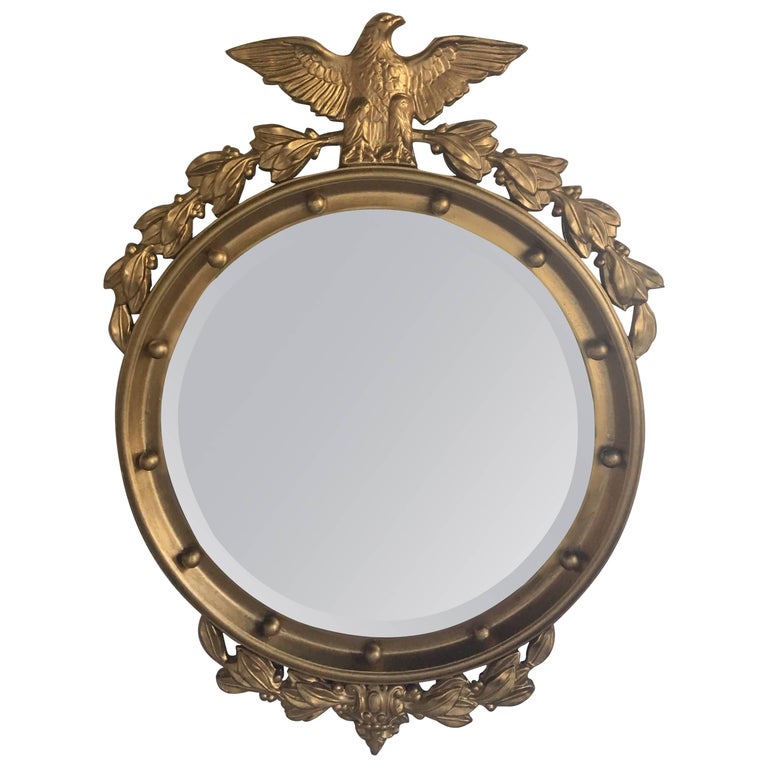 Regency Style Convex Bullseye Wall Mirror with Carved Eagle and