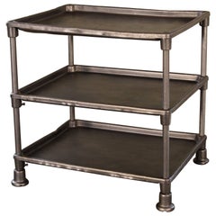 Authentic Industrial Adjustable Three-Tier Table, Cast Iron and Steel