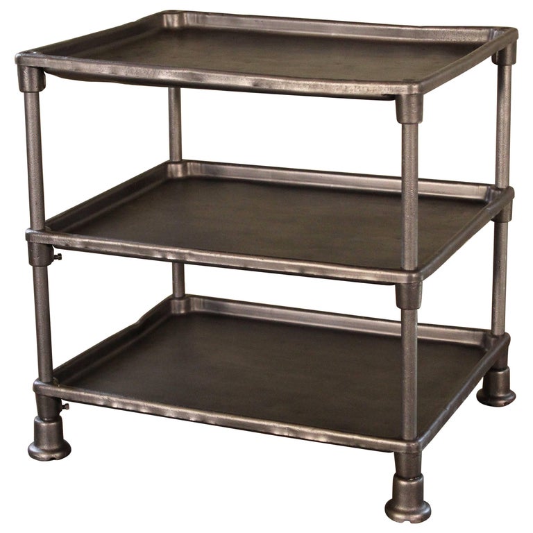 ThreeTier Table Cart Vintage Industrial Adjustable Cast Iron and Steel