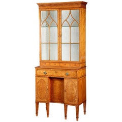 George III Satinwood Secretaire Cabinet Attributed to Thomas Sheraton