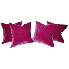 Pink Velvet Pillows / Collection of Four