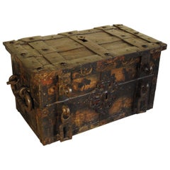 Small Early 18th Century Painted Strong Box