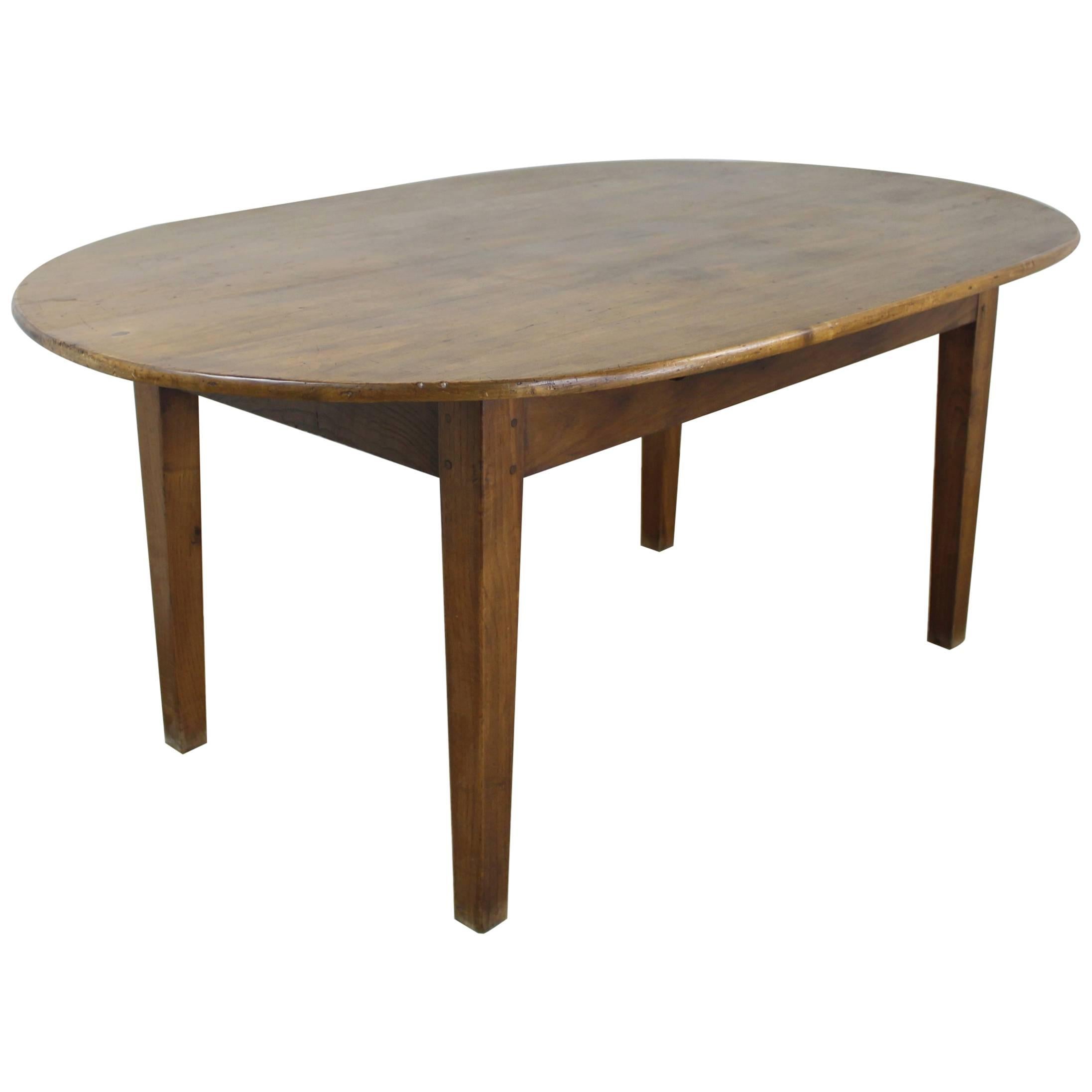 Antique Oval Poplar Dining Table with Oak Base