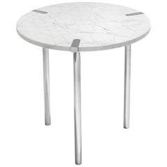 Sereno Side Table/End Table in Carrara Marble and Polished Silver - In Stock