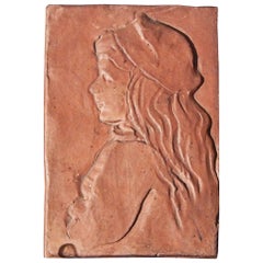 "Girl with Beret," Lovely, Carved 1930s Sculptural Plaque by Bela Janowsky