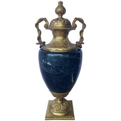 Large Louis XV Style Marble and Gilt Bronze Ormolu Snake Handled Urn, France
