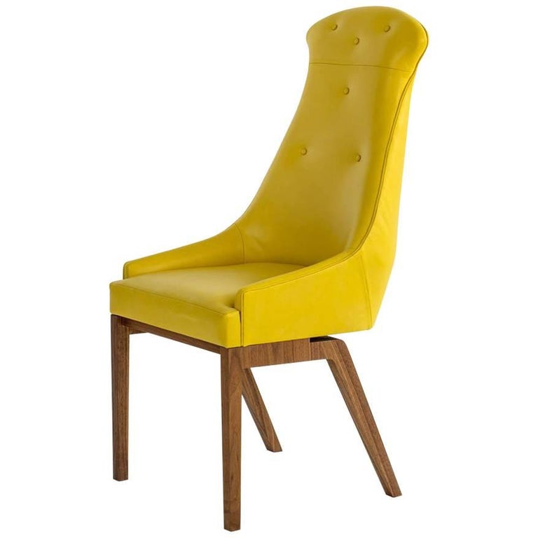 Evander Dining Chair In Yellow Leather, Yellow Leather Chairs
