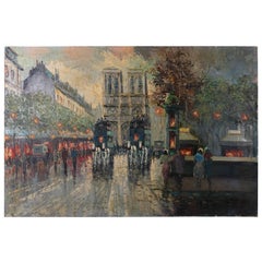 French Impressionist Oil on Canvas Cityscape Paris Street Scene by M Pastele