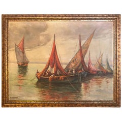 Oil Painting 'Fisherman at Sea' Signed Adolph Pannash