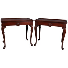 Vintage Pair of Queen Anne Style Kittinger School Mahogany Tea Tables with Candle Slides