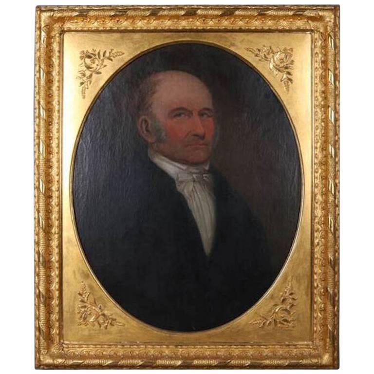 Antique Oil on Canvas Portrait by W. Tinsley, 1848 in 1st Finish Giltwood Frame