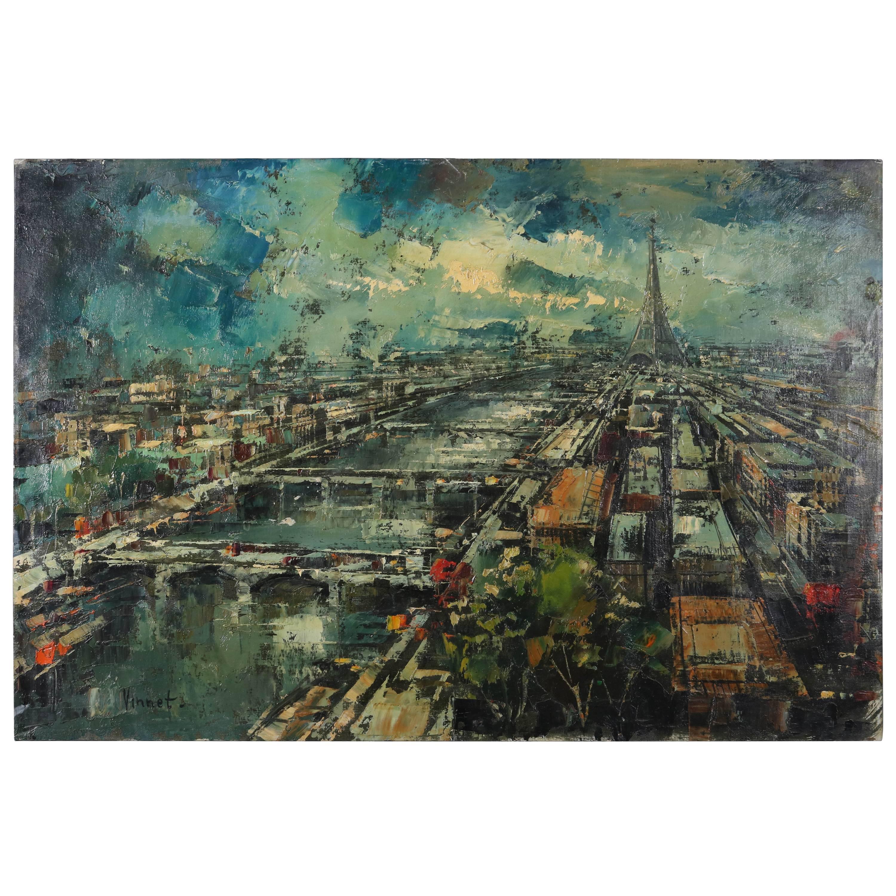 French Impressionist Oil on Canvas Cityscape of Eiffel Tower, Paris by Vincent