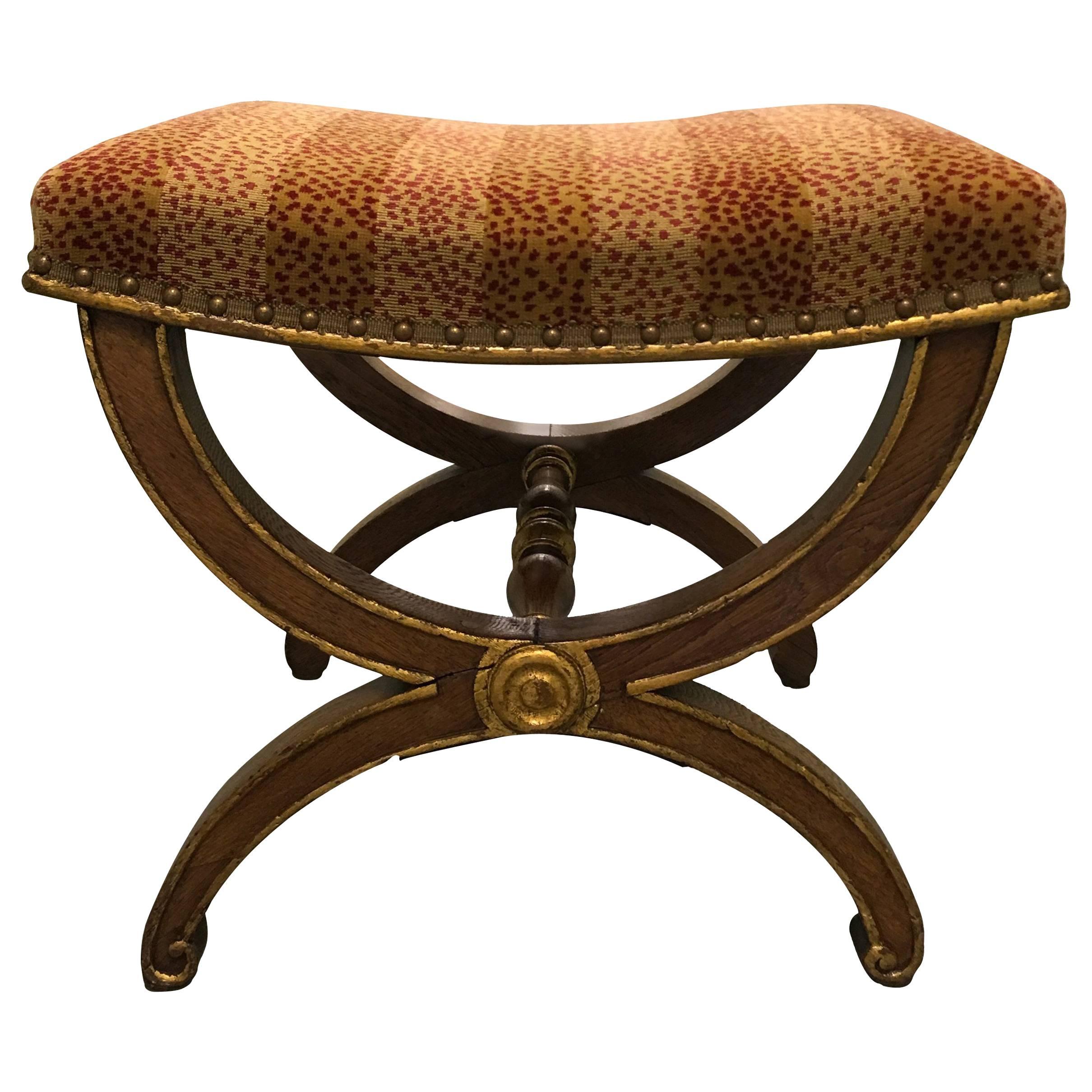 English Fruitwood and Gilt Curule Bench