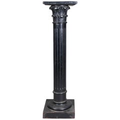 Antique Neoclassical Ebonized Corinthian Column Form Sculpture Display Stand