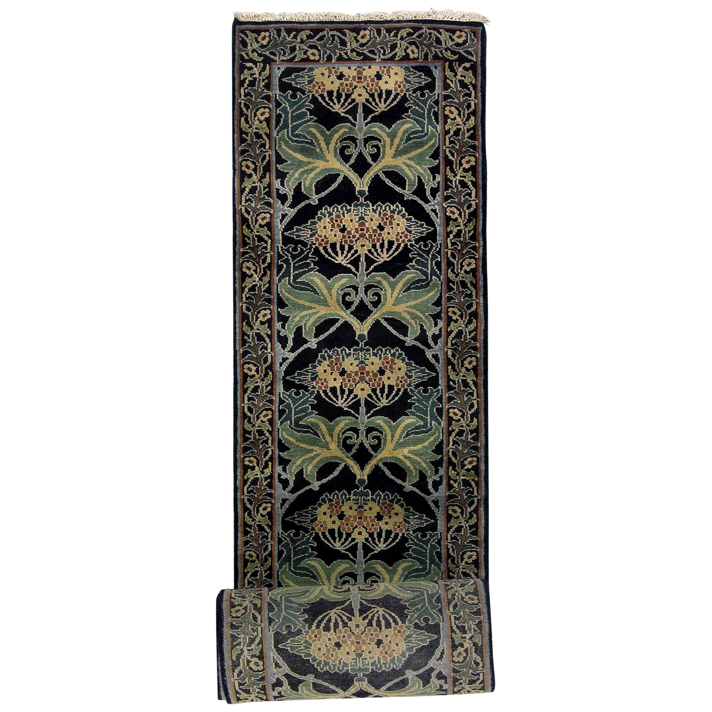 Black William Morris Inspired Runner For Sale