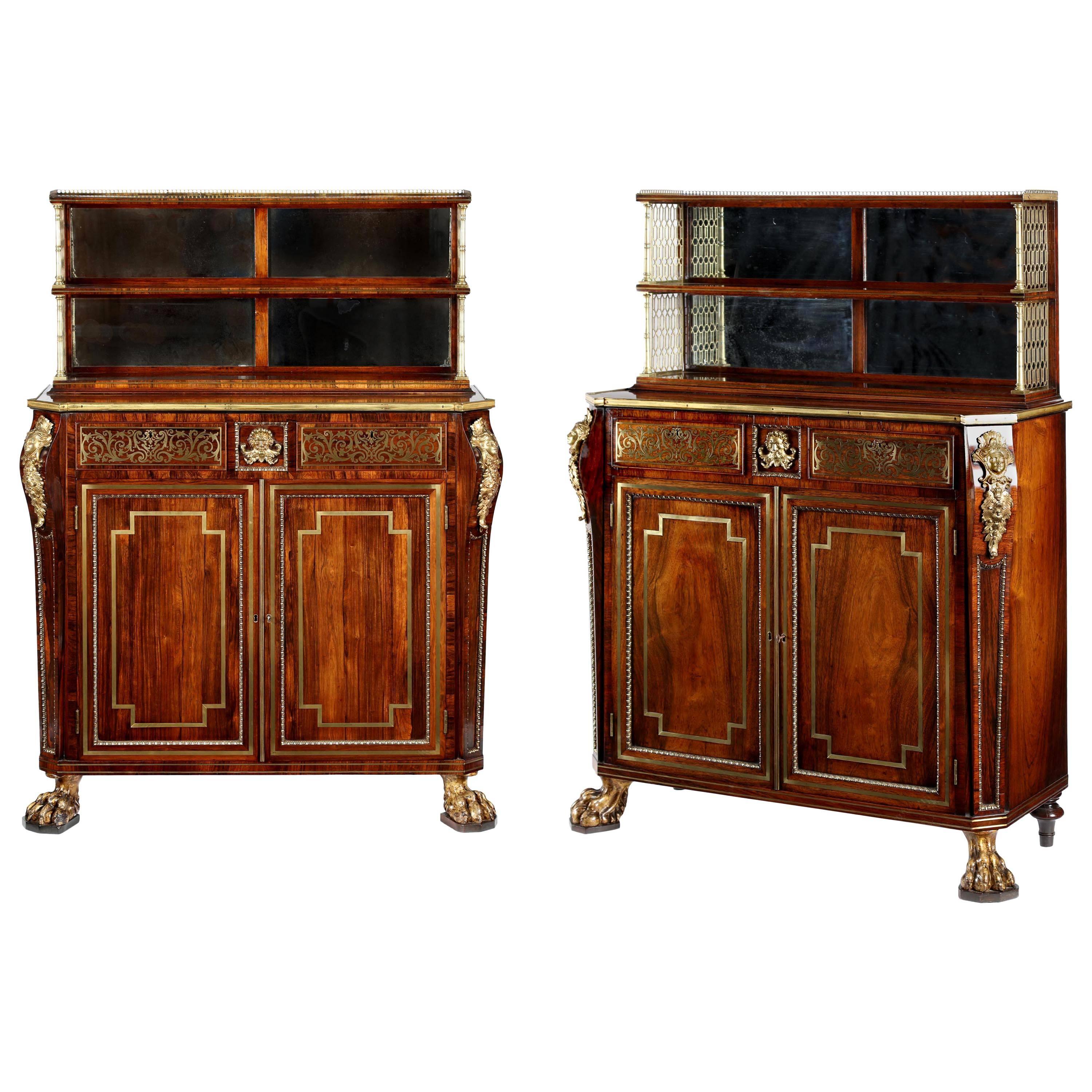 Pair of George III Rosewood & Brass Inlaid Side Cabinets John Mclean Attributed For Sale