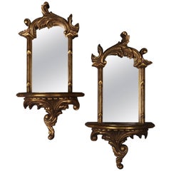Pair of French Rococo Style Giltwood Mirrored Candle Wall Sconces