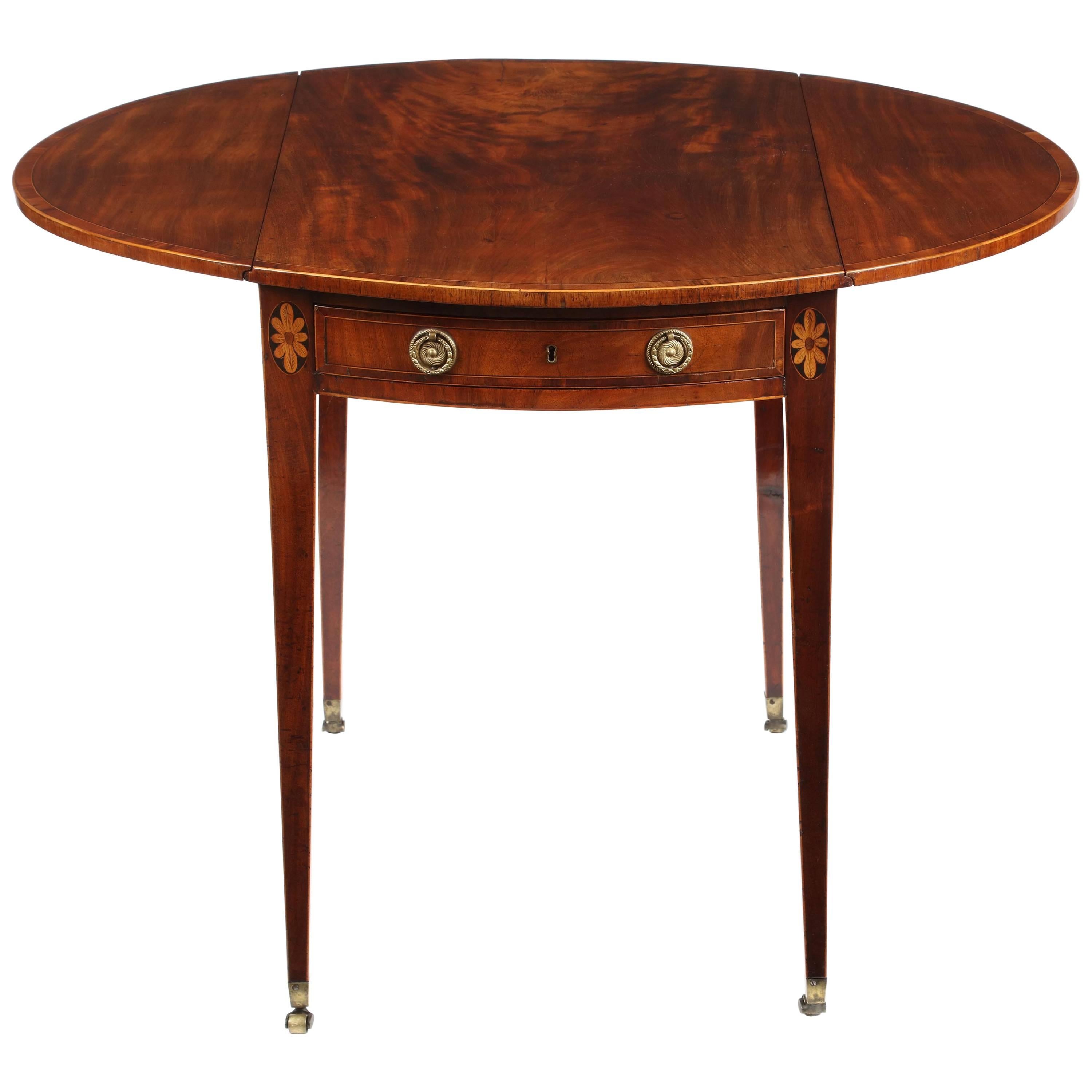 George III Mahogany and Rosewood Banded Oval Pembroke Table For Sale