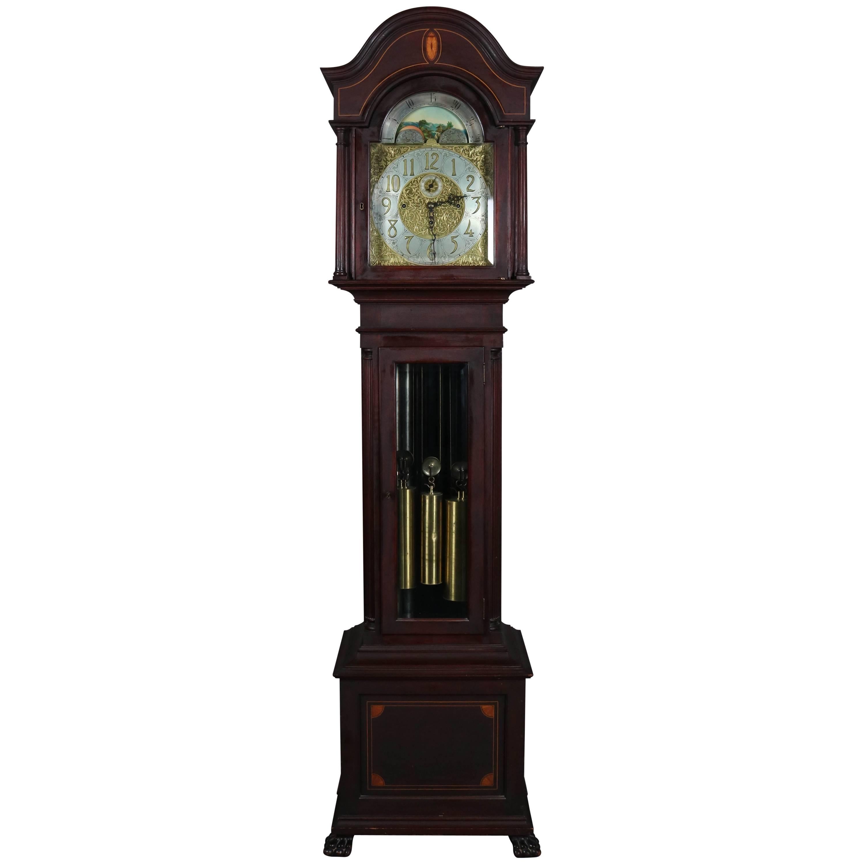 Antique Herschede Mahogany & Satinwood Inlay Long Case Clock, Early 20th Century