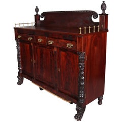 Antique American Empire Caved Flame Mahogany Sideboard, 19th Century