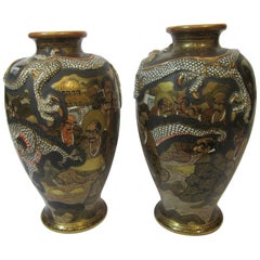 Pair of Japanese Satsuma Vases, Meiji Period