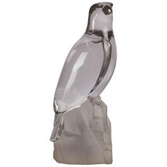 French Lalique School Crystal Eagle Perched Overlooking Cliff, 20th Century