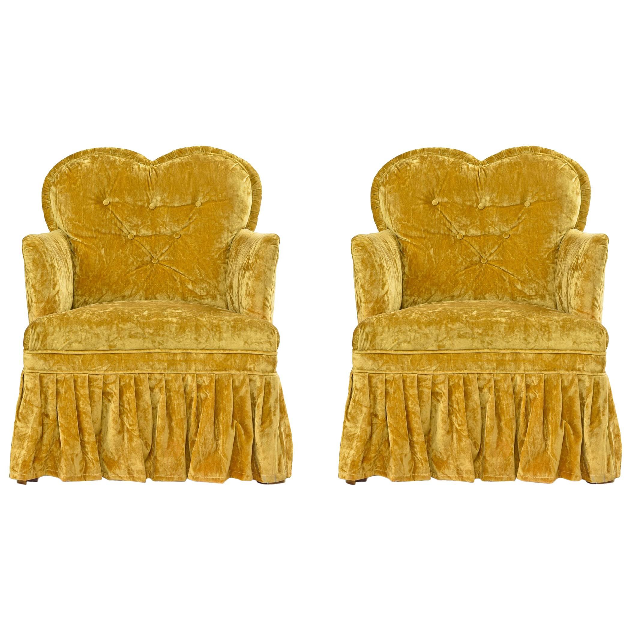 Add a touch of retro chic to your bedroom, living room or boudoir with these reupholstered bedroom chairs. This set of sumptuous armchairs accommodates smaller spaces, and makes for great accent pieces. Included are the original custom made plastic