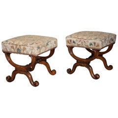 Pair of 19th Century William IV Rosewood X Frame Upholstered Stools