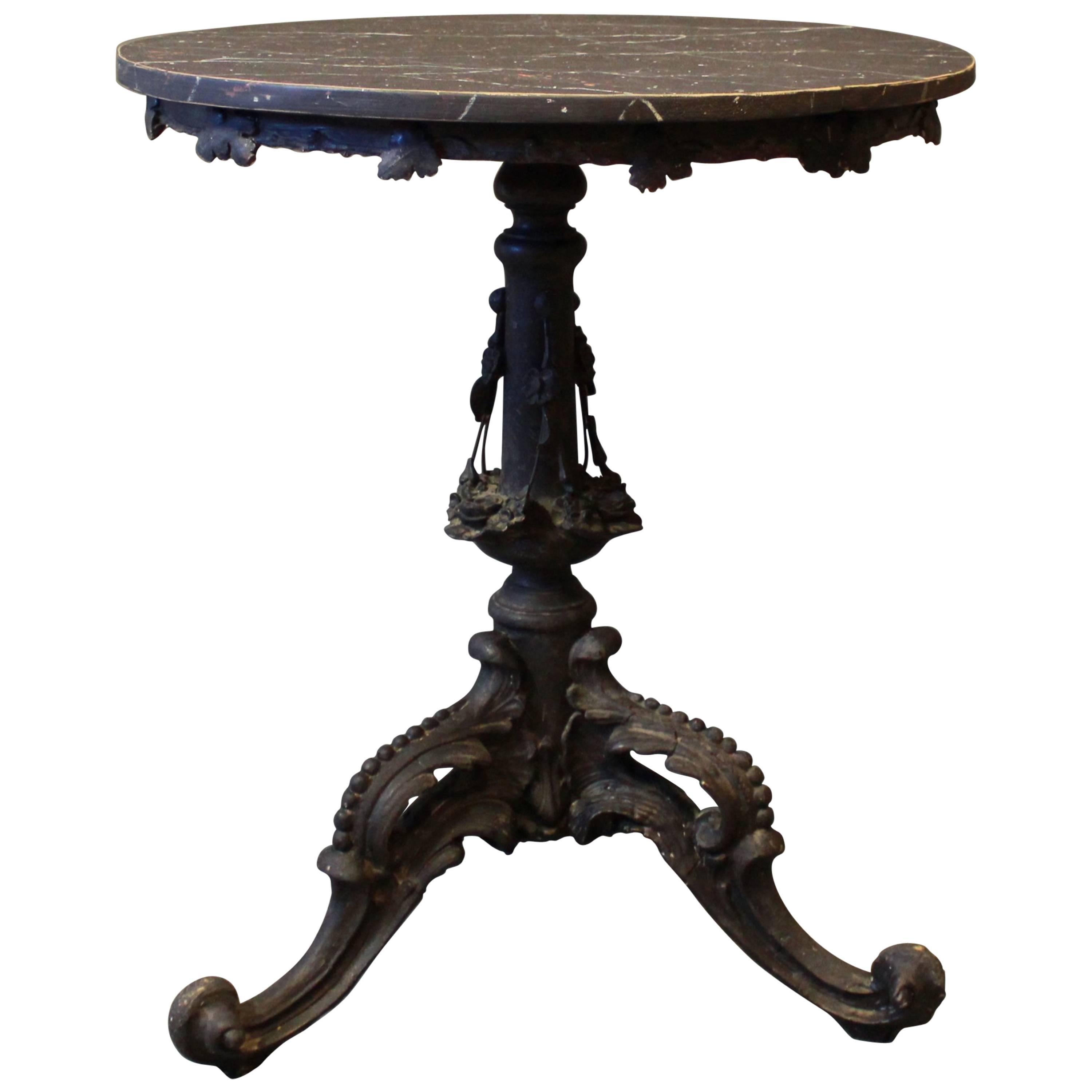 Round Side Table with Black Marbled Tabletop, Gustavian Style, 1880s For Sale